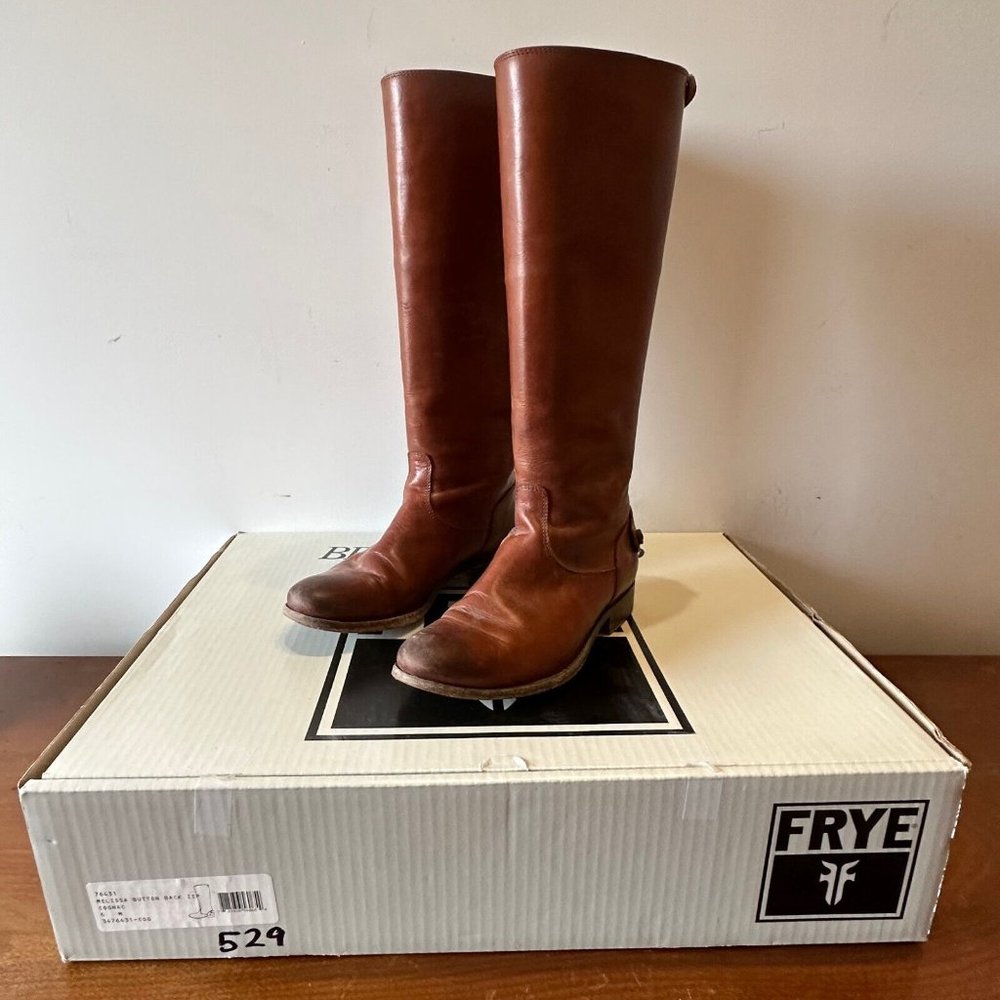 Frye Melissa Button Back Zip Cognac Women's 6M